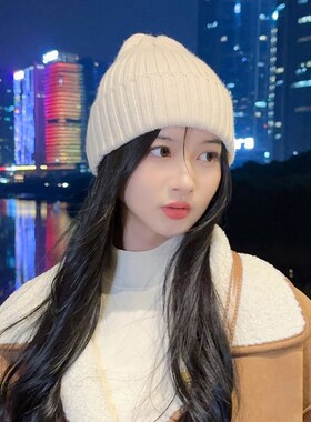 羊毛帽子女冬季2023新款毛线帽显脸小时尚保暖针织帽护耳包头帽潮