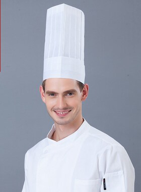 一次性无纺布厨师帽高帽船帽酒店餐厅饭店厨房工作帽男女白色透气