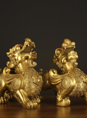 铜貔貅摆件招财办公室家居一对皮丘雌雄聚财新店铺装饰开业礼品