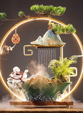 招财流水摆件创意喷泉循环水中式家居客厅办公室桌面装饰开业礼品