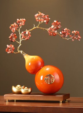 葫芦摆件高级感客厅镇宅招财天然石新中式电视柜装饰高档新家礼物