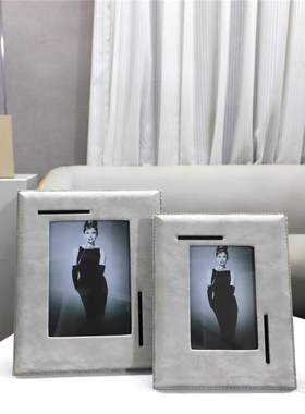 现代简约高档皮革相框桌面摆件客厅卧室书房电视柜软装家居装饰品