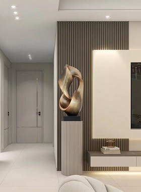 新中式客厅电视柜装饰摆件酒店大堂落地雕塑抽象树脂仿古铜工艺品