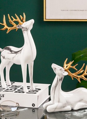 创意现代简约麋鹿工艺品客厅酒柜装饰品摆件轻奢高档办公桌面摆设