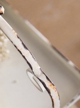 侘寂风白色铁艺收纳小托盘创意双层果盘美式做旧蛋糕盘民宿装饰