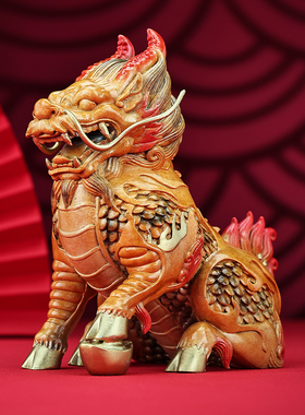 彩铜祥瑞麒麟摆件一对中式家居客厅玄关电视柜装饰品开业乔迁礼品