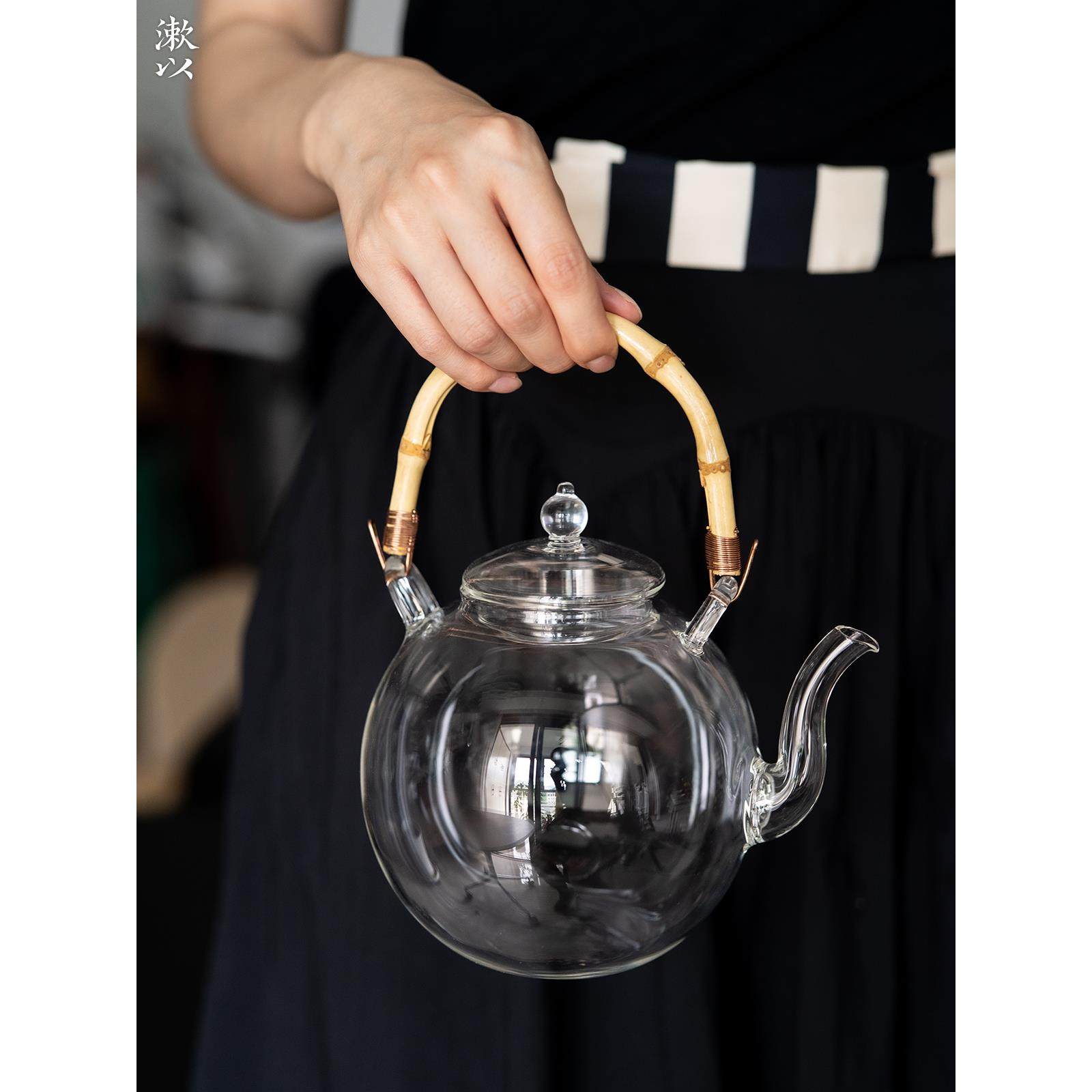 漱以耐热玻璃壶高硼硅玻璃竹节提梁壶明火电陶炉900mL烧水壶茶壶,淘宝优惠券,粉丝福利购,淘宝优惠卷