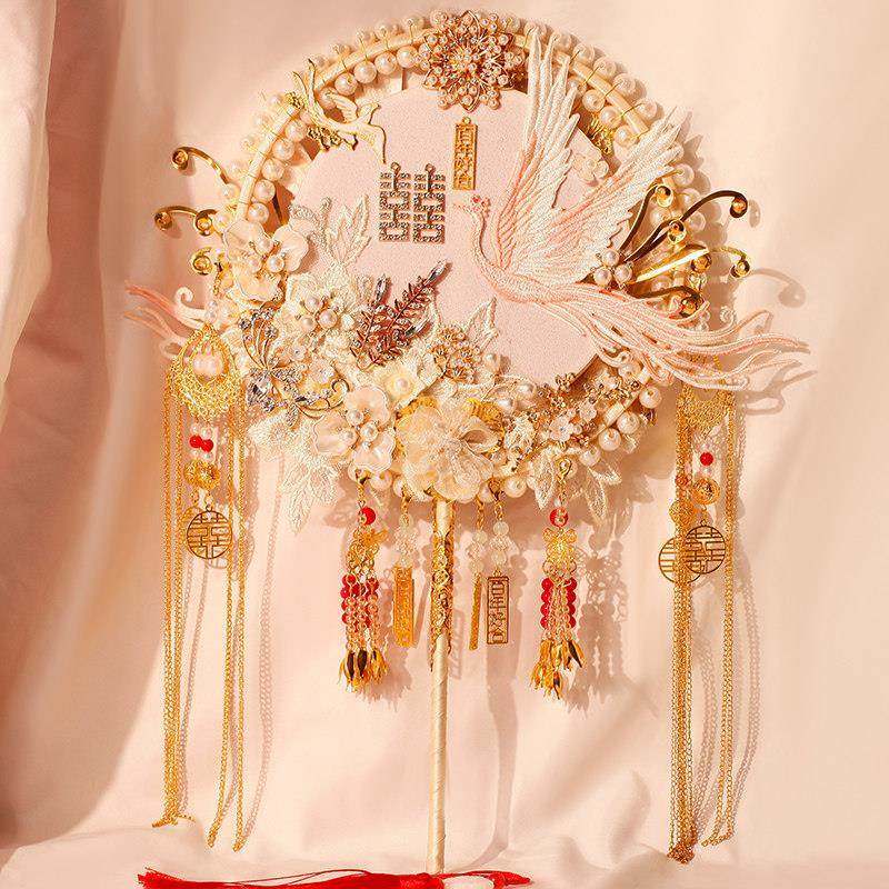 双色双面新娘团扇diy材料包手工秀禾扇婚礼遮面扇子重工扇子喜扇,淘宝优惠券,粉丝福利购,淘宝优惠卷