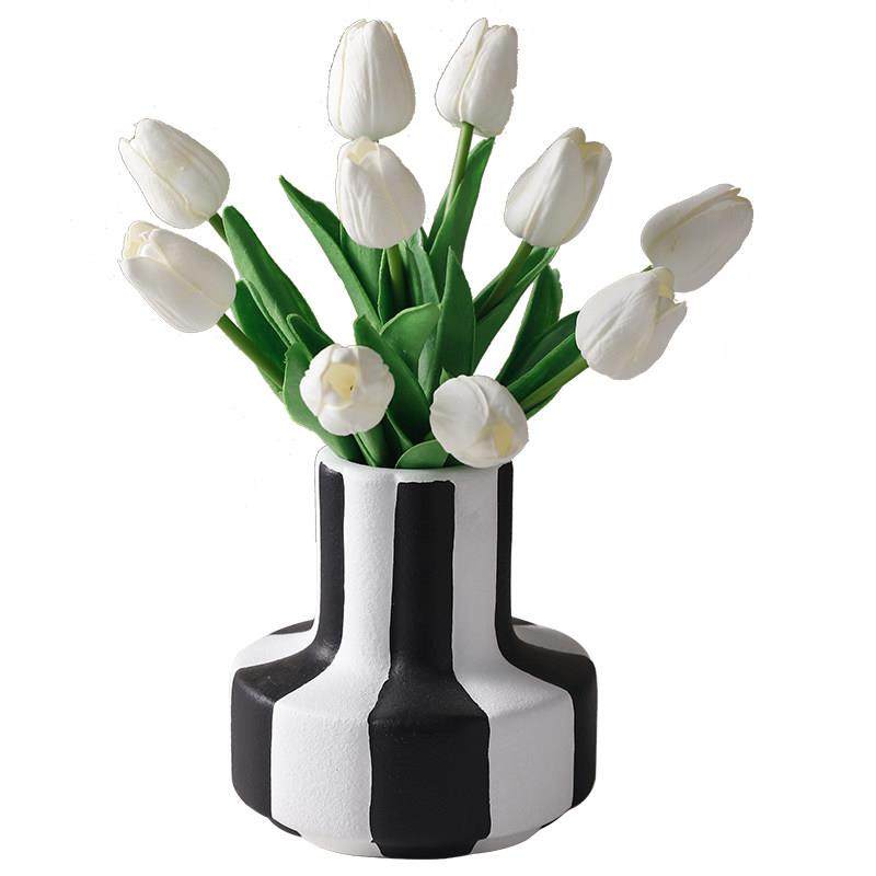 现代简约黑白条纹艺术陶瓷花瓶摆件客厅餐桌面干花插花器装饰摆设,淘宝优惠券,粉丝福利购,淘宝优惠卷