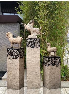 新中式彷古祥云展示柱落地摆件茶室栓马柱家居客厅玄关装饰品底座