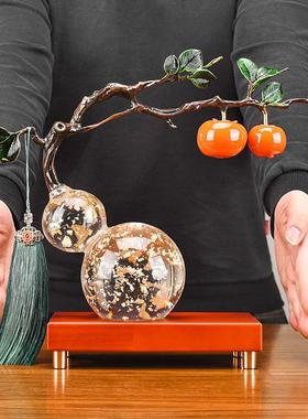 葫芦王水晶葫芦摆件柿柿如意高档酒柜客厅玄关装饰品乔迁新居礼品