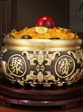 八福摆件礼品柜台聚宝盆存钱罐玄关黄铜客厅纯铜聚宝米缸装饰招财