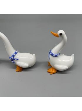 大白鹅琉璃手工日式玻大白鹅超可爱匠人出口级工艺品装饰茶宠车载