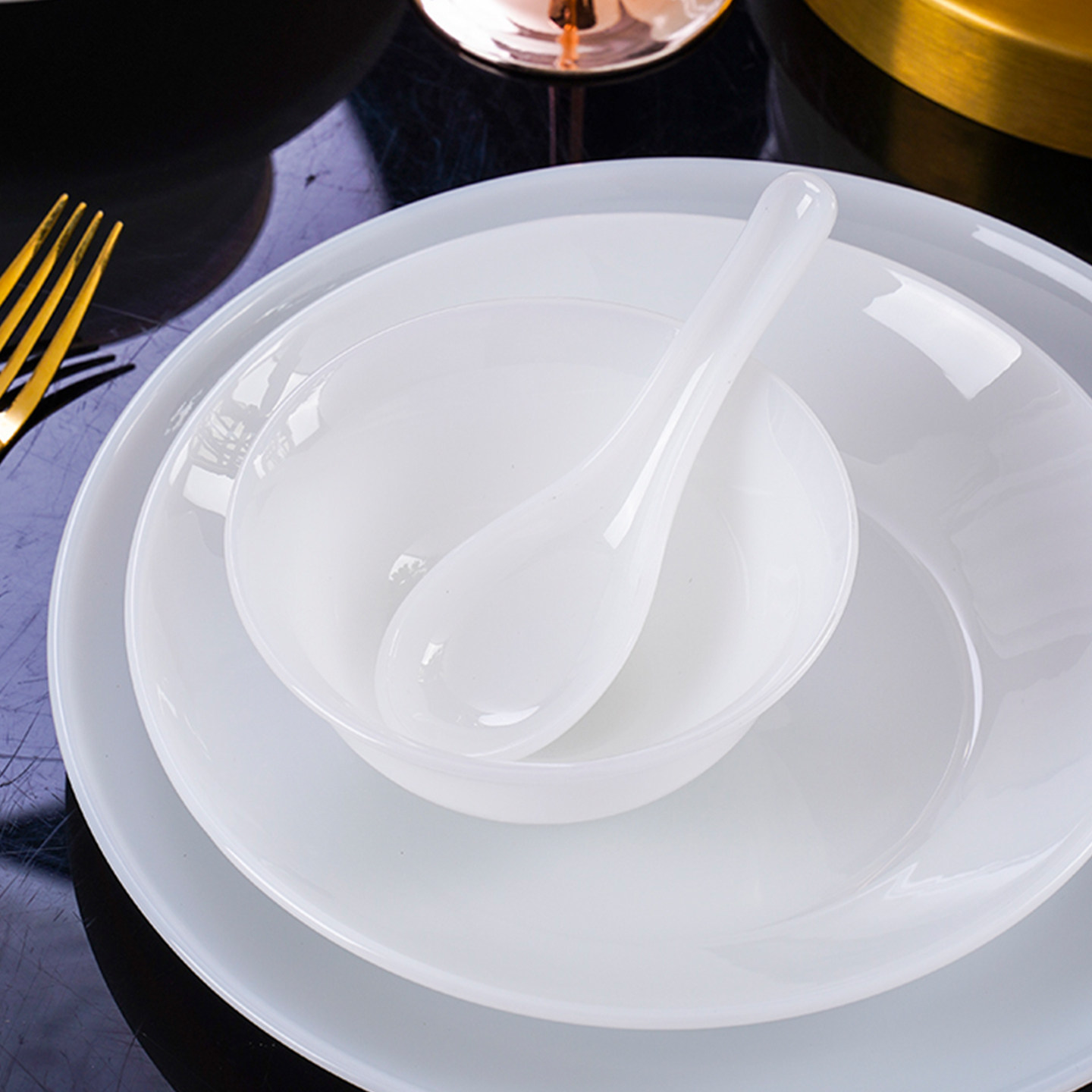 景德镇白玉瓷家用碗套装防烫高脚饭碗组合乔迁新居礼物玉瓷餐具,淘宝优惠券,粉丝福利购,淘宝优惠卷