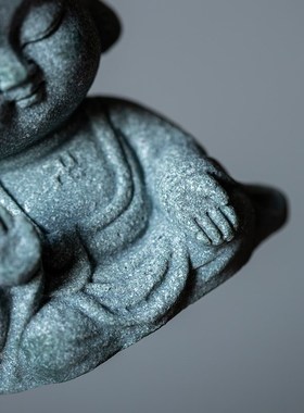 碌心 青砂石如来小佛桌面茶宠 禅意国潮逗兽中式装饰摆件鱼缸造景