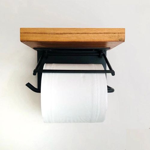 跨境简约木头金属浴室纸巾架收纳架手纸卷纸卫生间手机置放架 - 图0