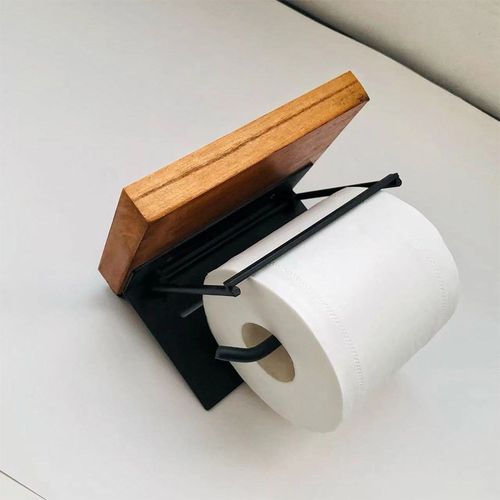 跨境简约木头金属浴室纸巾架收纳架手纸卷纸卫生间手机置放架 - 图2