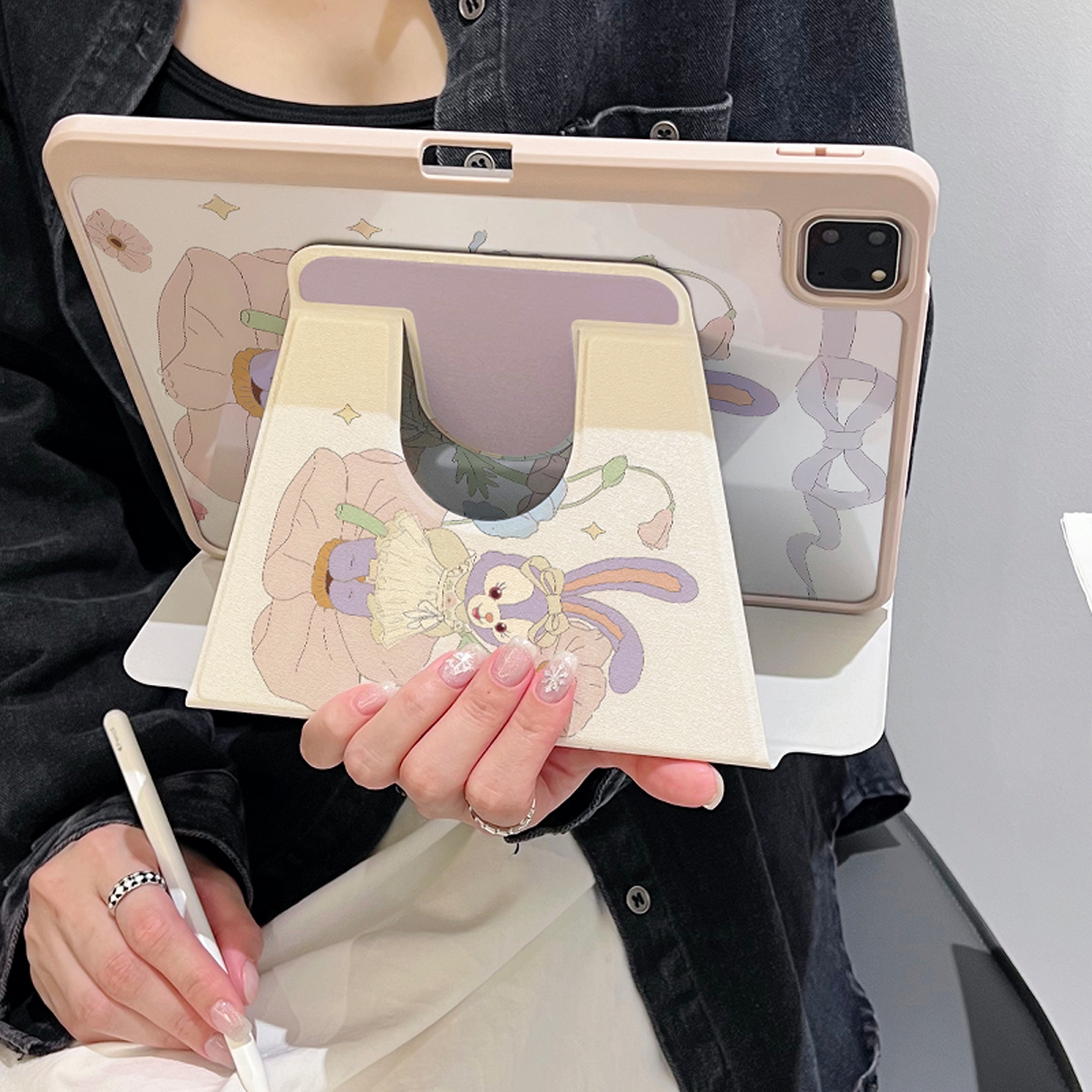 适用苹果ipad pro11保护套air平板带笔槽磁吸三折蚕丝纹全包翻盖式mini防弯防摔亚克力360度旋转iPad保护壳 - 图0