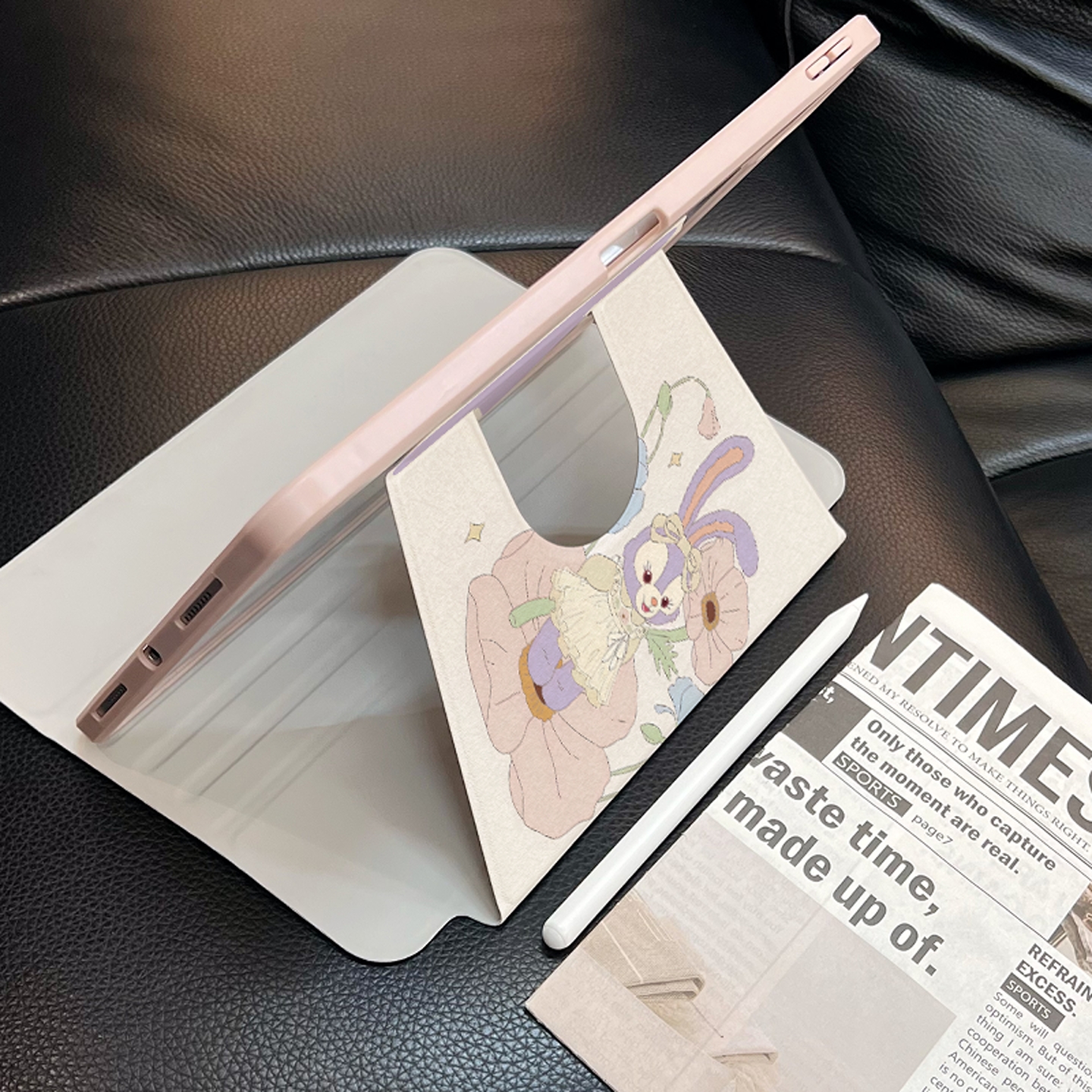 适用苹果ipad pro11保护套air平板带笔槽磁吸三折蚕丝纹全包翻盖式mini防弯防摔亚克力360度旋转iPad保护壳 - 图1