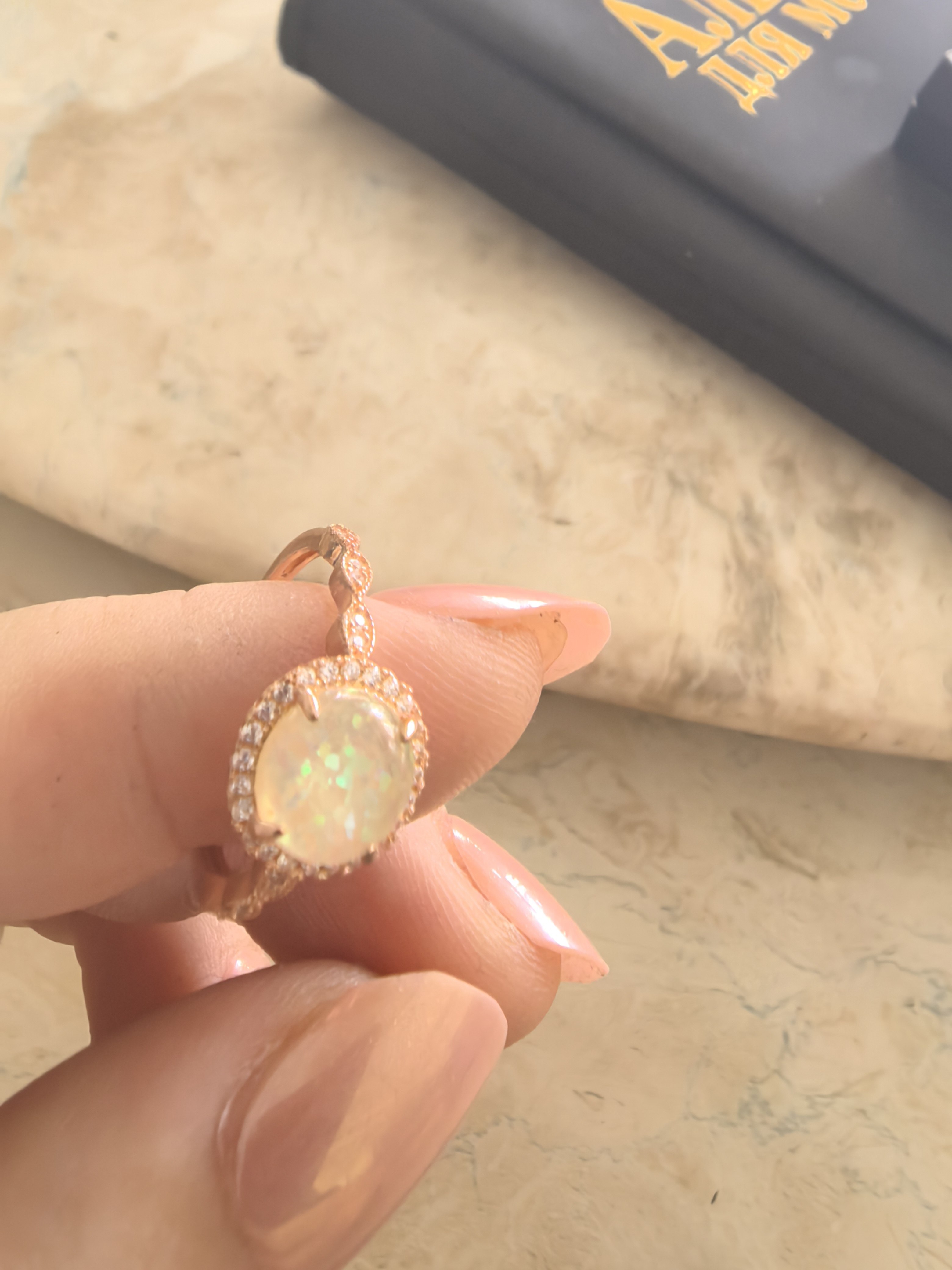 S925 silver setting natural opal ring