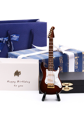 木制迷你电吉他模型摆件家居送老师男女朋友生日礼物R1/6兵人BJD