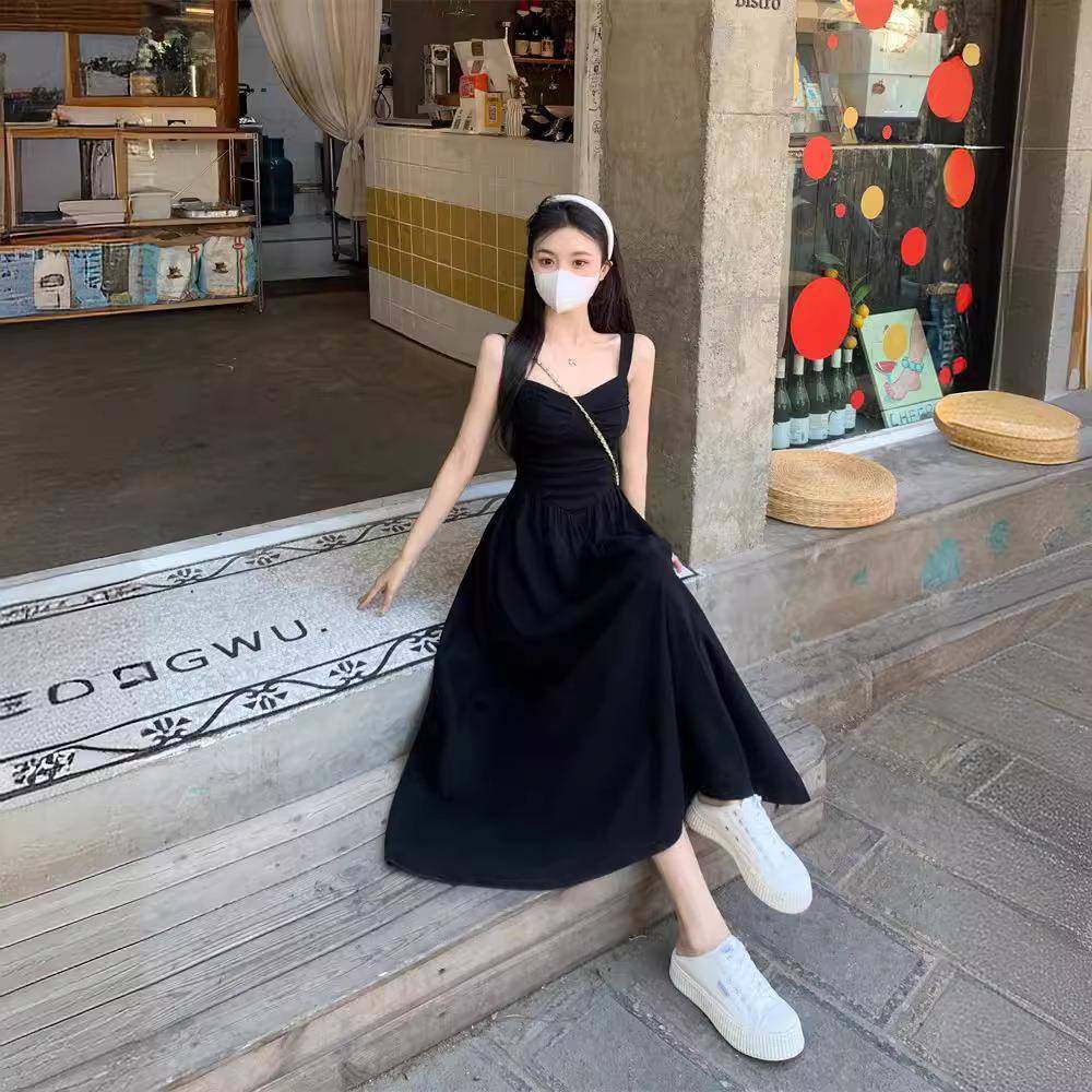女装大码黑色吊带无袖连衣裙2024夏季胖mm法式复古收腰中长款裙子,淘宝优惠券,粉丝福利购,淘宝优惠卷