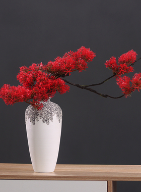 新中式创意陶瓷花瓶客厅玄u关插花博古架摆设禅意迎客松茶桌摆件