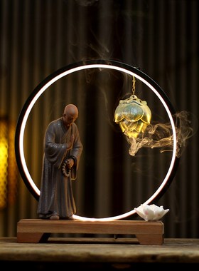 紫砂摆件禅意人物工艺品抚琴和尚玄关博K古架装饰品家居复古中式