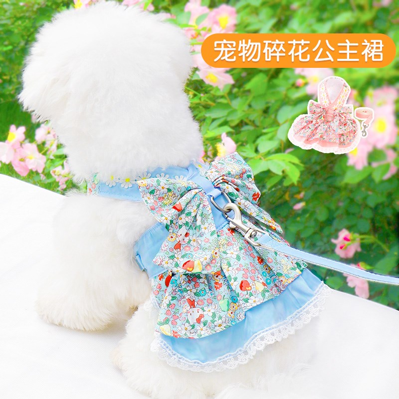 新品狗狗背心式狗狗牵引绳宠物胸背带中小型犬猫咪透气裙子遛猫绳 - 图0