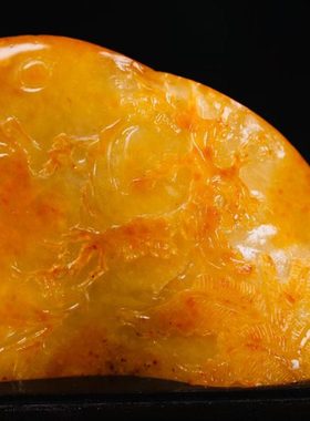 老挝田黄石富春山居图摆件浮雕山水家居装饰玄关摆设手工工艺品