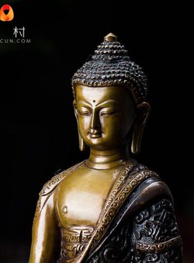 【藏村】室内佛事用品 尼泊尔进口 青铜镀银雕花 阿弥陀佛 铜像