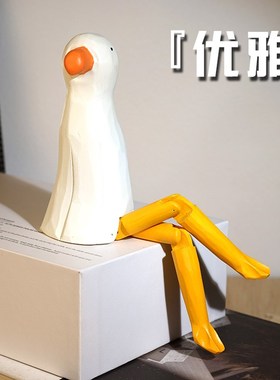 大长腿海鸥手工木雕小摆件可爱卡通木质雕刻公仔学生桌面装饰品
