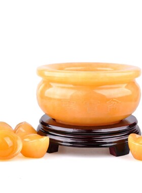 九运宝盒玉石聚宝盆金元宝星元宿福禄盆钵摆件藏风聚气黄玉聚宝盆