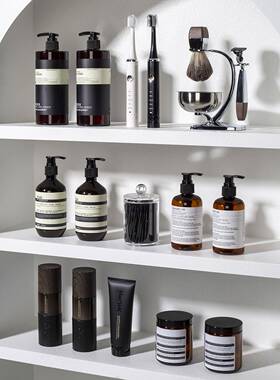 浴室柜饰品样板房浴室男士剃刀洗液瓶棉签管牙刷展厅软装