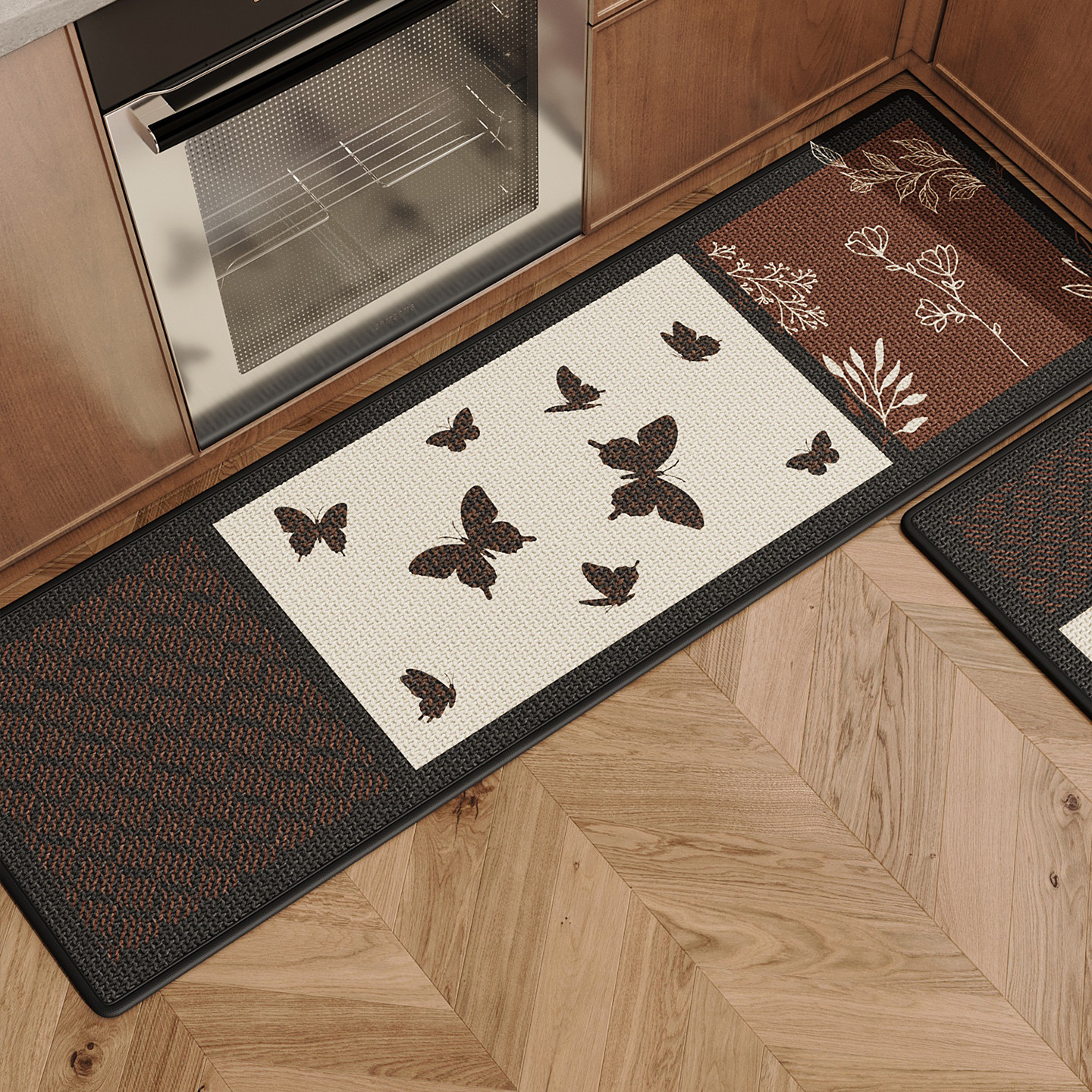 Kitchen floor mat absorbs water and oil, non-slip imitation linen woven floor mat, long strip carpet, stain-resistant, no-wash, wipeable and moisture-proof mat