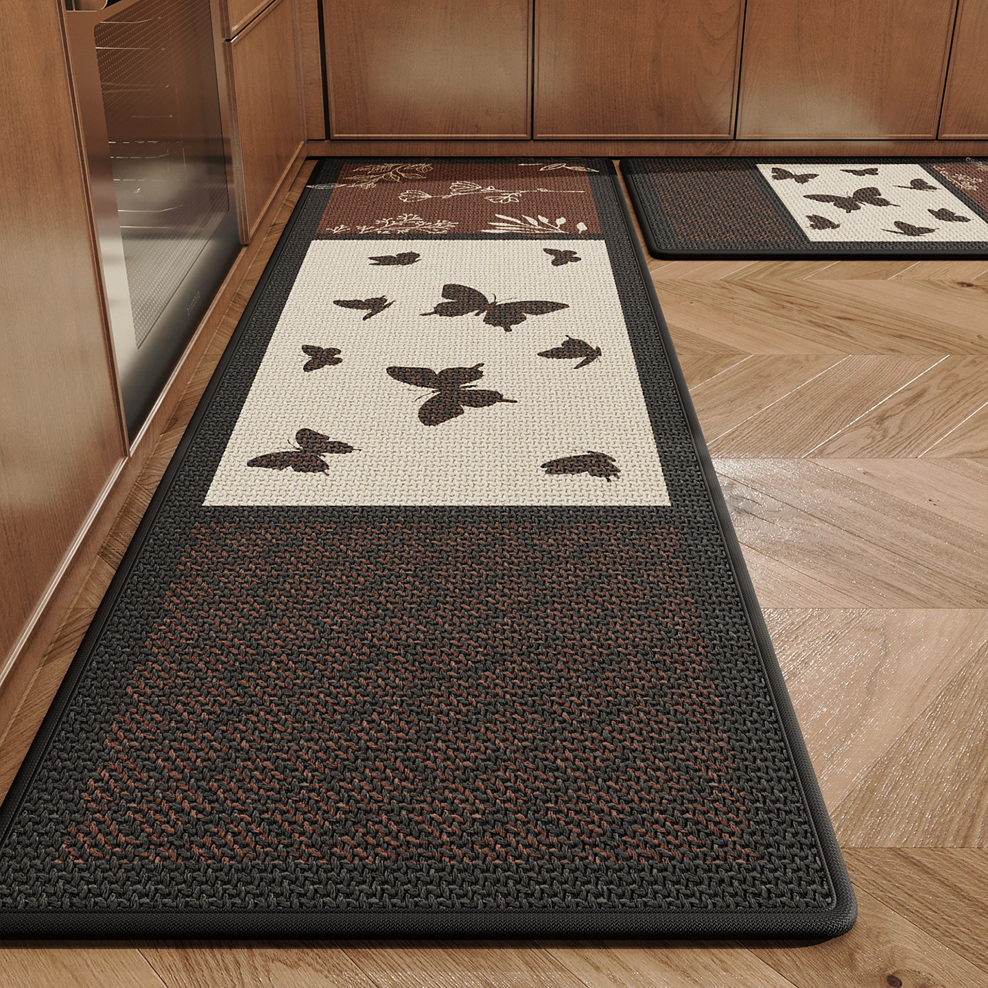 Kitchen floor mat absorbs water and oil, non-slip imitation linen woven floor mat, long strip carpet, stain-resistant, no-wash, wipeable and moisture-proof mat