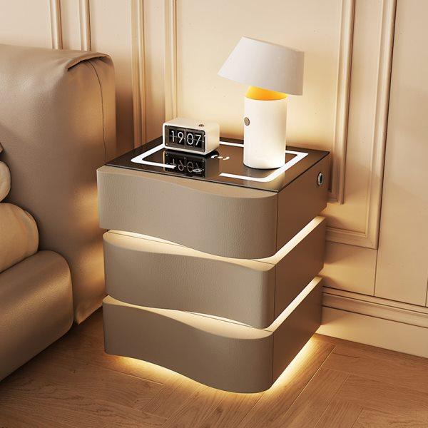 三抽智能床头柜创意家用简约现代多功能卧室带感应灯高级感床边柜,淘宝优惠券,粉丝福利购,淘宝优惠卷
