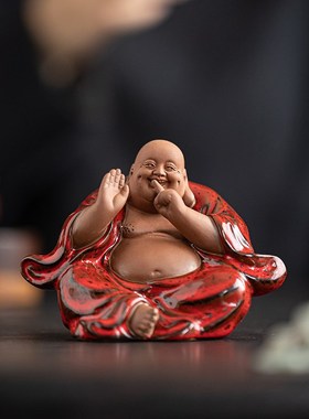 创意陶瓷弥勒佛摆件招财大肚笑佛禅意家居M办公室桌面装饰工艺品