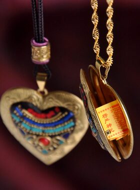 空心手工盒如来项链嘎乌盒吊坠照片式打开藏黄财神可挂件日纯铜大