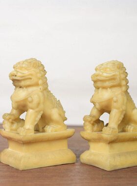 新中式仿铸铁迷你国风铁锈石狮子摆件创意造景书房小雕塑装饰树脂