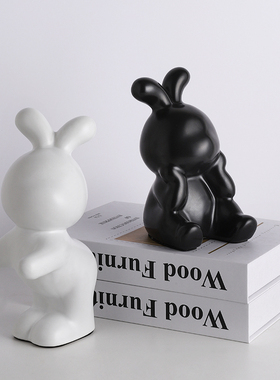 创意兔子书挡摆件酒柜客厅玄关书B柜桌面陶瓷书立架高级感家居装