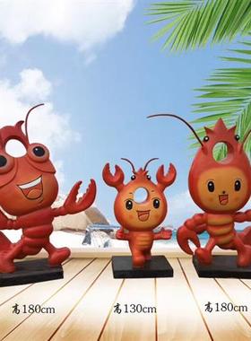 大型玻璃钢仿真卡通创意螃蟹龙虾雕塑帝王蟹模型海鲜店门头装饰品