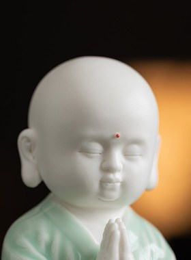 中式禅意小和尚摆件陶瓷人物佛系家居客厅博古架装饰品.微景观摆