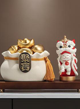陶瓷聚宝盆福禄双全摆件招财新中式家居客厅装饰品乔迁开业礼物