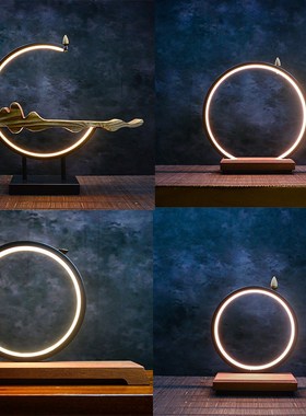 中式禅意倒流香灯圈底座摆件客厅玄E关创意家居灯饰办公室书房装