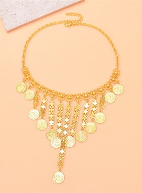 敦煌金色民族风项链西域钱币x流苏饰品古装异域风配饰云南摄影颈