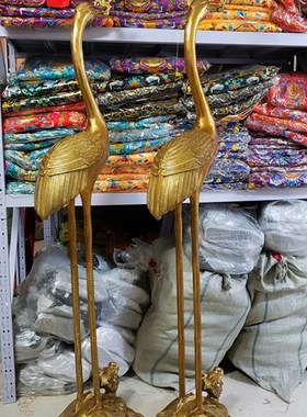 黄铜仙鹤摆件一对k中式家居摆饰寺庙宮观茶室铜器龟鹤龙龟铜雕