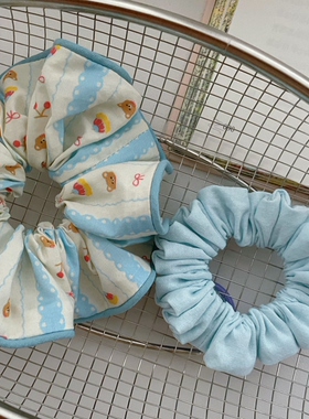 Jinz-韩国大东门甜美可爱蓝色小熊花墙大肠发圈发饰头绳女高级感
