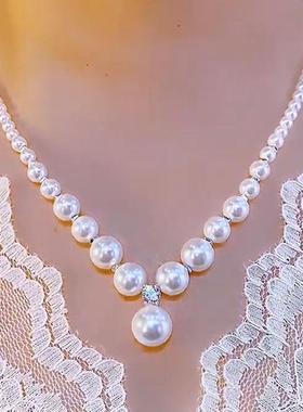 小众简约设计递进珍珠锆石项炼网红时尚流行锁骨炼气质百搭颈炼