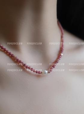 YOUJUclub-粉色浪漫~红木纹蔷薇粉精致淡水珍珠ins高级感项炼颈炼
